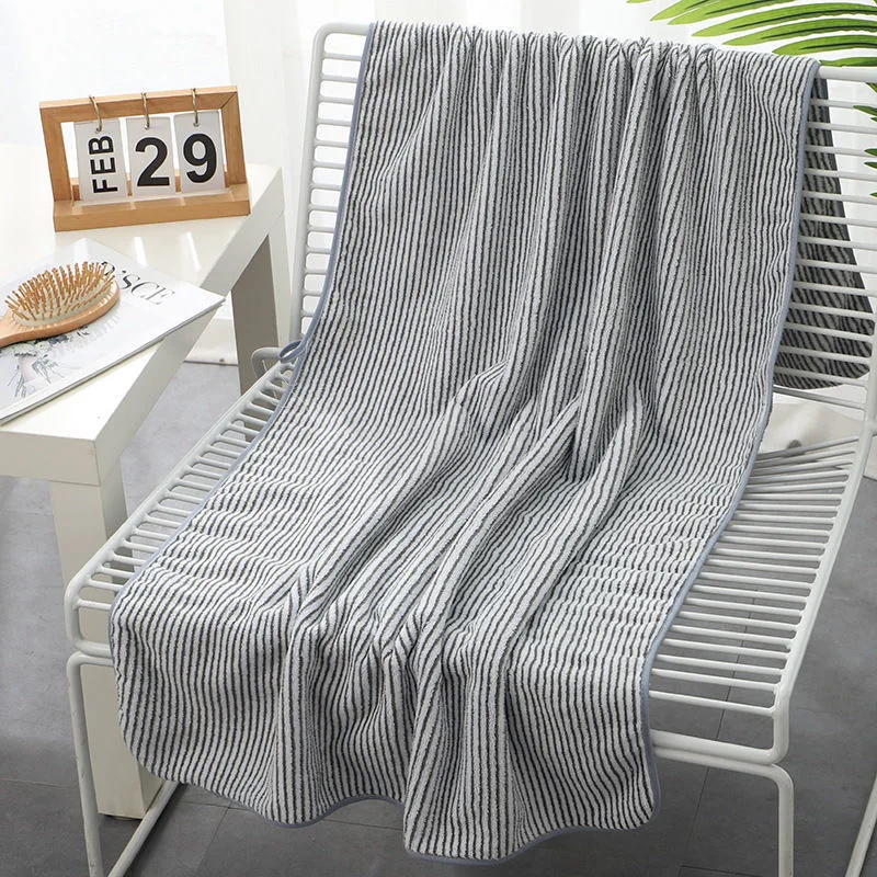 

Large Soft Thick Wrapped Household Adult Bath Towel Striped Coral Velvet Water Dry Quickly