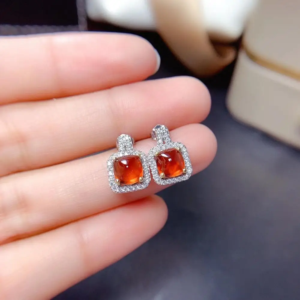 100%  Real Garnet  vivid orange Natural and Real Garnet  earring  925 sterling silver earrings Big Stone