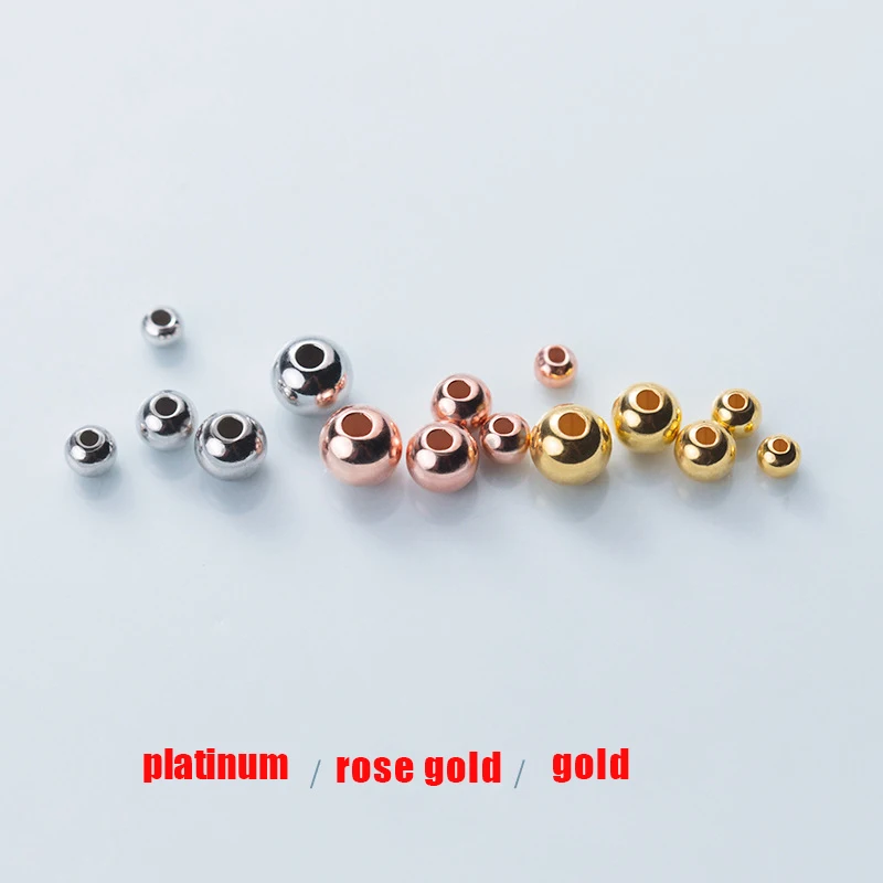 20pcs S925 Sterling Silver Spacer Beads Plating 18 k Gold 2/2.5/3/3.5/4/5mm Round  DIY Making Bracelet Necklace jewelry Finding