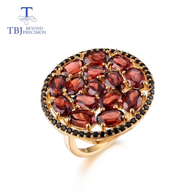 

Garnet ring sterling silver 925 yellow color with natural gemstone Classic design fine jewelry for women party wear TBJ