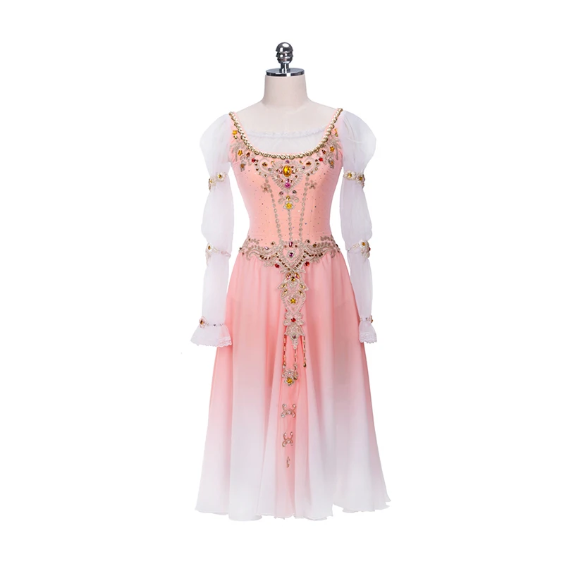 Abito da balletto lungo professionale in Chiffon Ombre Romeo e Juliet Costume da Ballerina rosa BT723