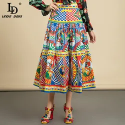 LD LINDA DELLA Designer Summer Fashion gonna in cotone da donna a vita alta Vintage Warrior Totem Print gonne longuette per le vacanze