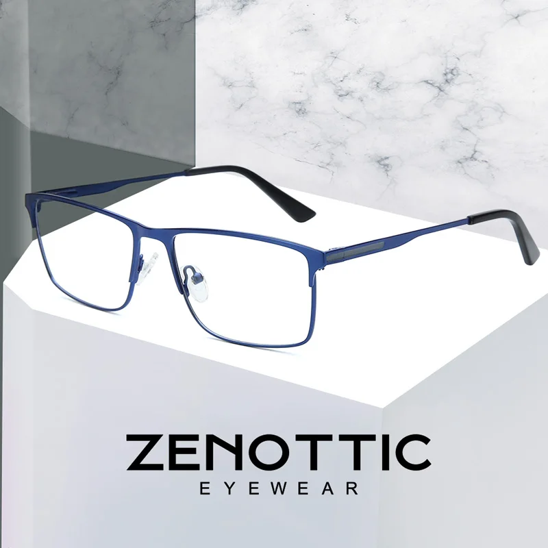 ZENOTTIC Alloy Prescription Glasses Men Square Anti Blue Light Computer Eyeglasses High Quality Myopia Photochromic Eyewear