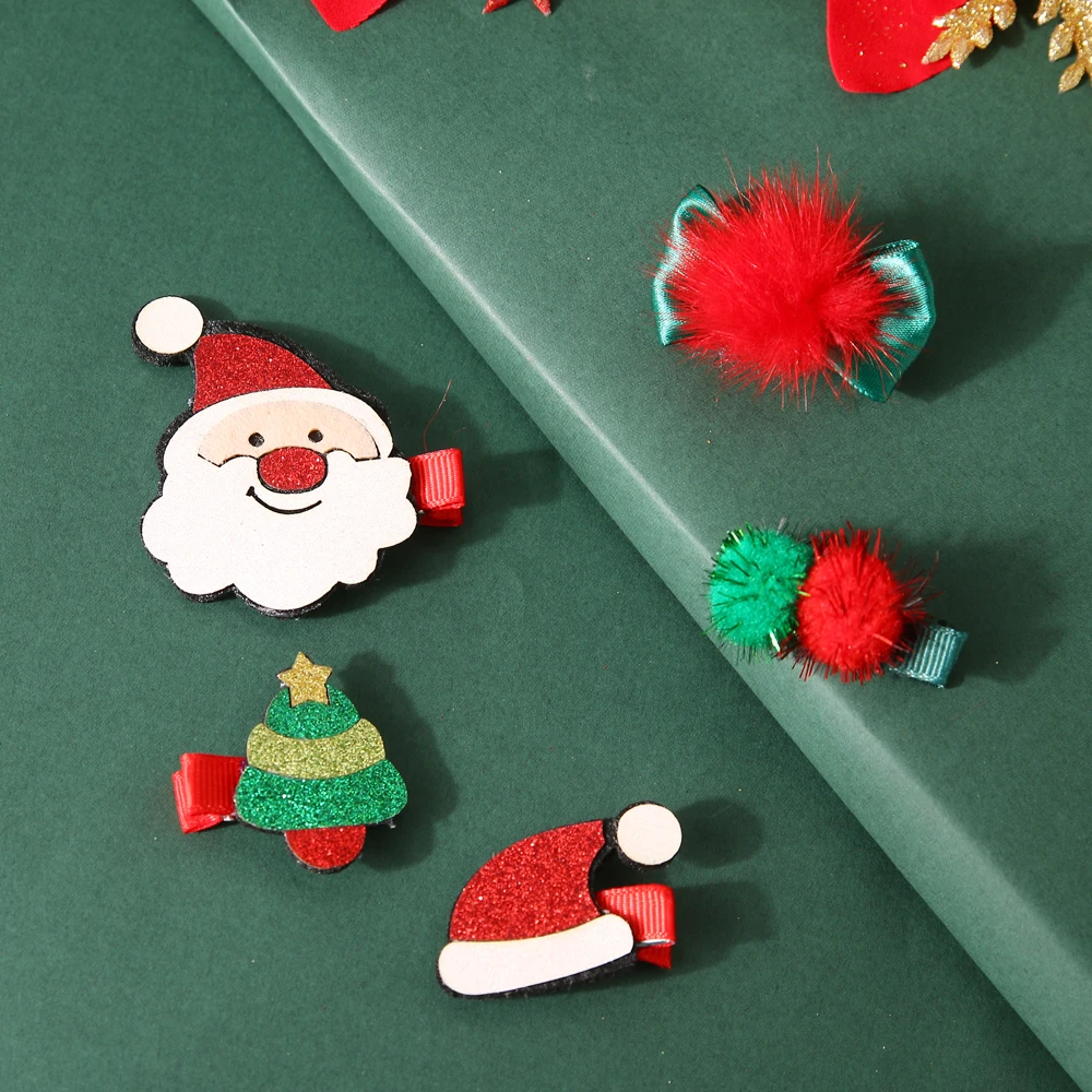 FNIO New 5 Pcs/set Christmas Hair Clip Christmas Tree Santa Claus Hair Band Hairpins Headwear Girl Christmas Hair Accessories