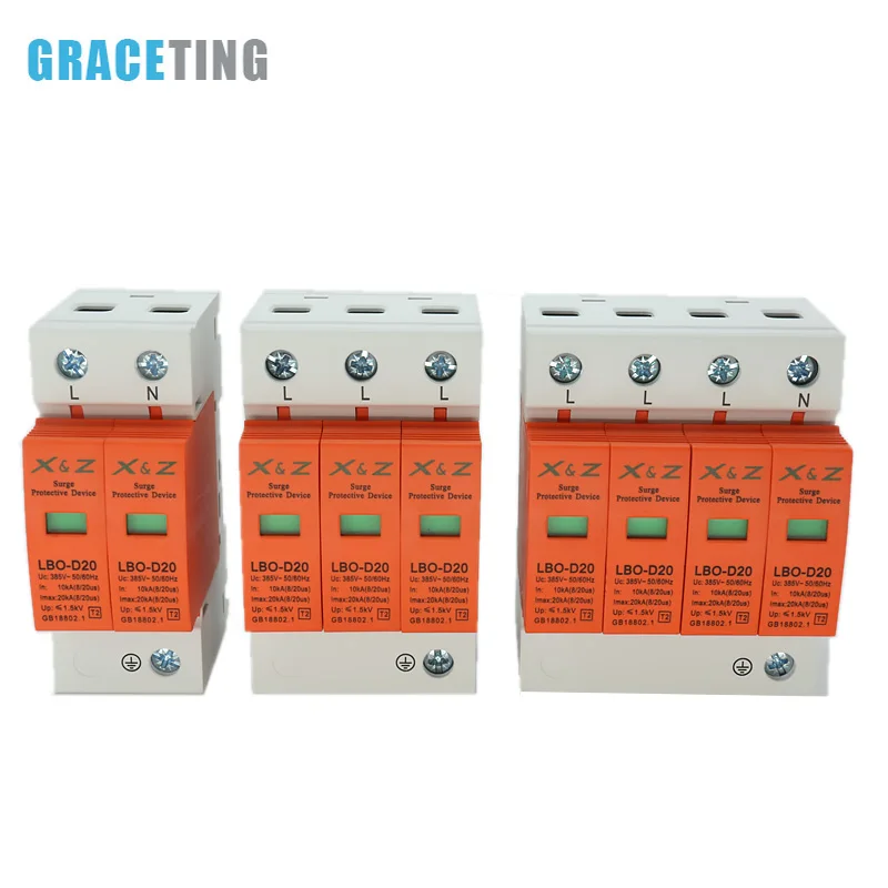 Surge Protector AC 2P 3P 4P  SPD  20KA 40KA 60KA House Lightning Protection Arrester Low-Voltage Protective Device Household