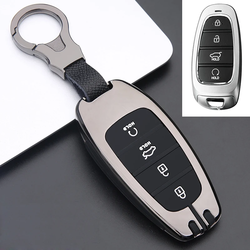 

1x Zinc Alloy Silicone Car Key Case Cover for Hyundai Solaris Sonata Hybrid NEXO NX4 New Grand Santa Fe Tucson 2020 2021