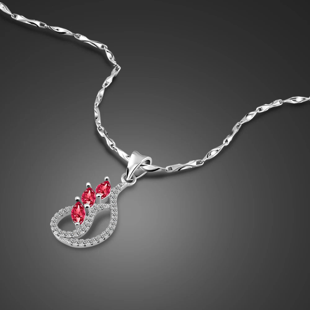 Fashion Tiny Plant Flowers Chain Necklace for Women Chain Choker Red Zircon Collar Neck Lace Pendant 925 Sterling Silver Jewelry