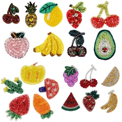 Handmade Rhinestone Beaded Crystal Patch for Clothing, Applique Embroidery, Strawberry, Peach, Banana, Kiwi Fruit, Scrapbooking