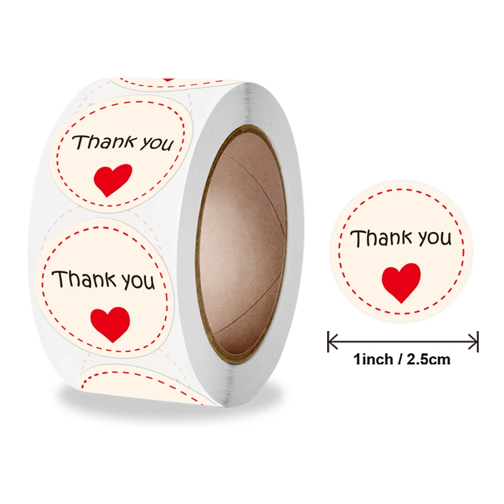 25mm Thank You Heart Stickers Round Stationery Letter Stickers Gift Packing Stickers Party Wedding Baking Decorations