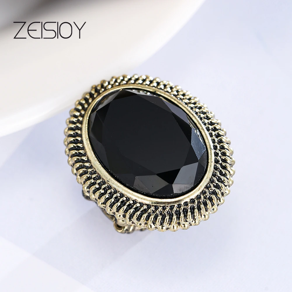 Bohemian Black Resin Men\'s and Women\'s Rings Vintage Metal Midi Adjustable Wedding Party Jewelry