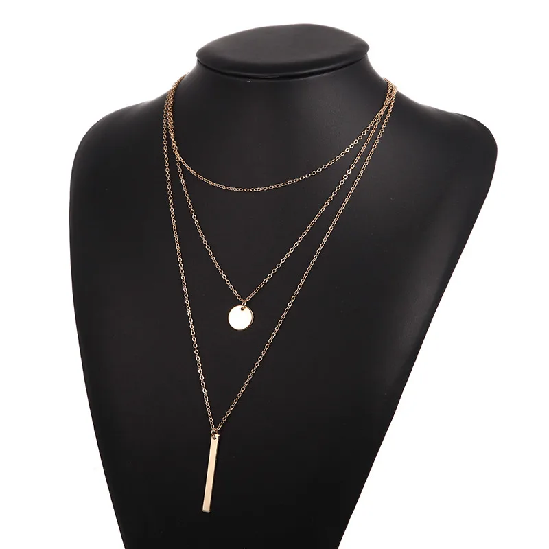 Concise Metal Bar Pendant Necklace Geometric Charm 2024 New Bohemian Multilayer Necklace Golden Women Jewelry Wholesale Price