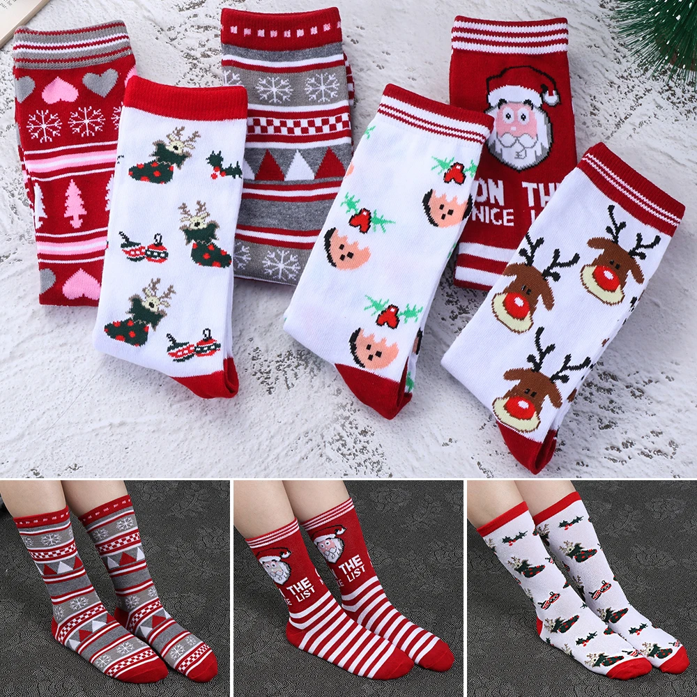 1 Pair Unisex Christmas Socks Santa Claus For Man Woman Lady Thickness Cotton Knit Xmas Funny Socks Elk Santa Stockings