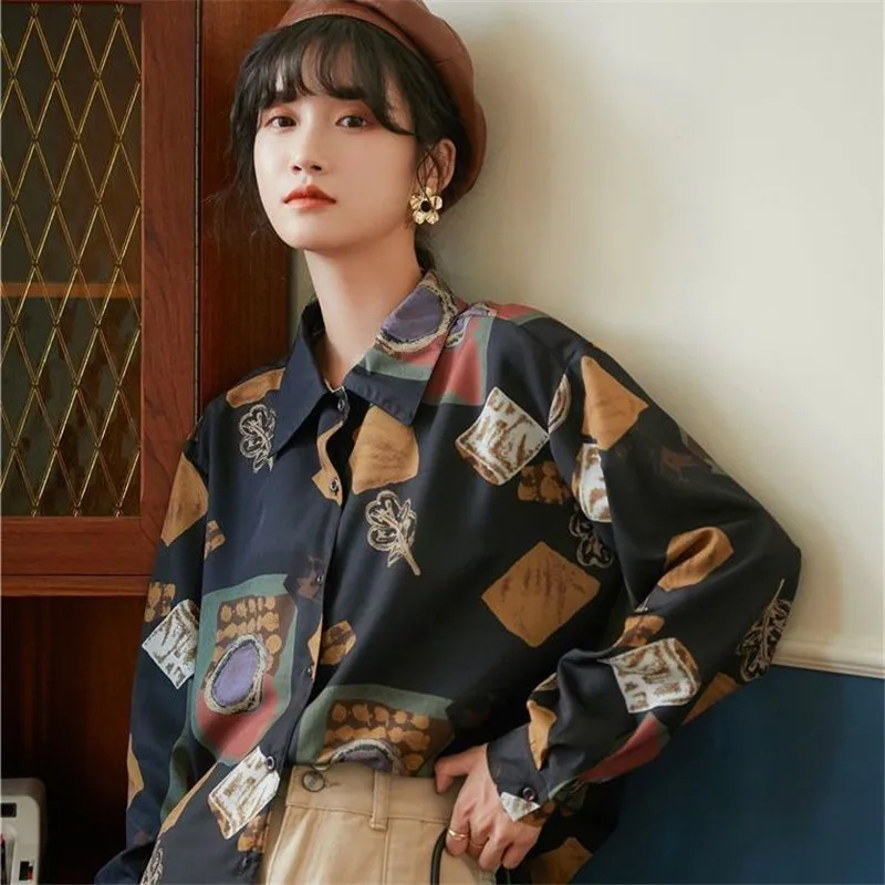 New Fashion Women Loose Chiffon Long Shirt Sleeve Vintage Print Women\'S Elegant Blouses Female Casual Tops Blusas Mujer Tunics