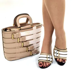 2021 Nigerian Newest Italian Design Color Party Ladies Shoes and Bag Set Decorated With Special Narrow Band and Cross-tied