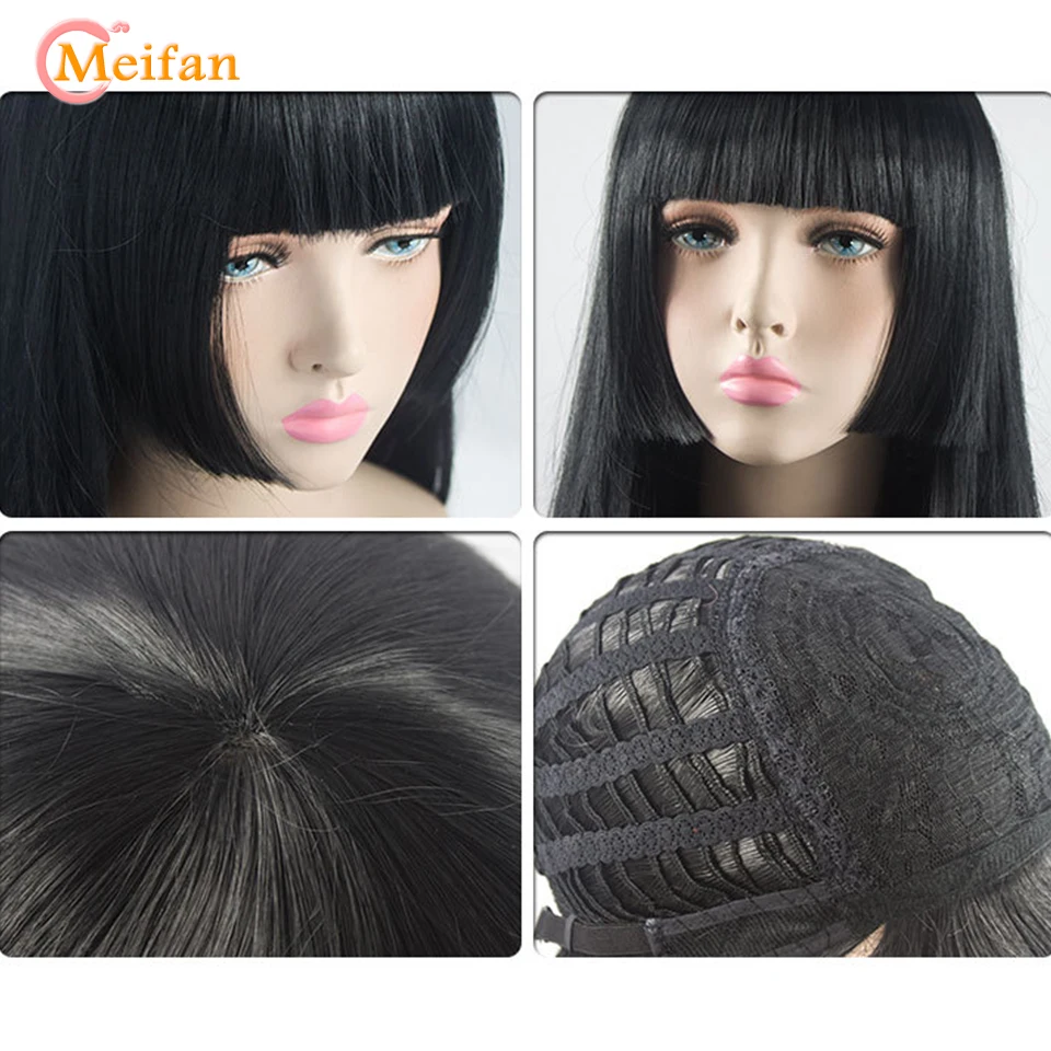 MEIFAN-pelucas de Cosplay de Anime, 100cm de largo, liso, sintético, resistente al calor, pelo Natural púrpura y negro, peluca para fiesta de disfraces