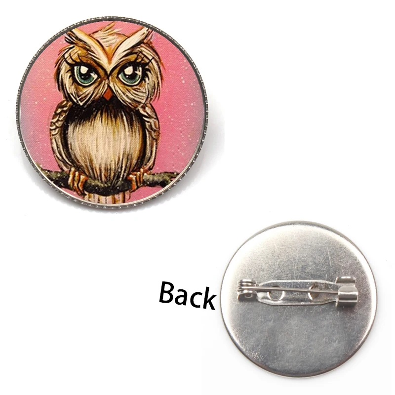 بروش بومة عتيق للرجال والنساء ، نمط فني ، سحر ، شارة كابوشون زجاجية ، هدية للأطفال ، حفلة تذكارية ، شعار يدوي الصنع ، DIY