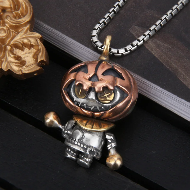 BOCAI New solid s925 sterling silver cartoon doll Halloween pumpkin pendant fashionable men and women pendant