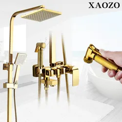 SPA Bathroom Shower Set  gold Imitation gold surface Shower Rain Shower Head Bath Shower Mixer with Hand Shower Faucet Rainfall