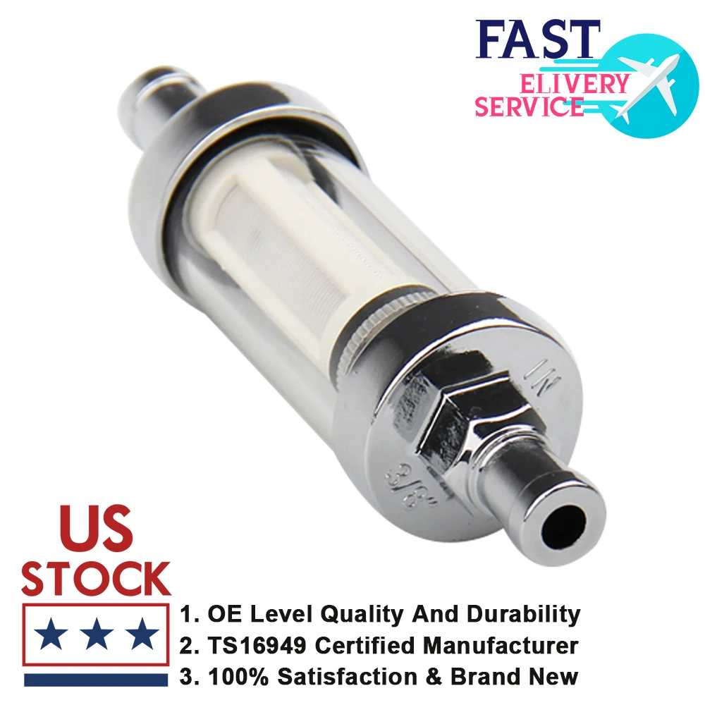 

Carbole Brand 10mm 3/8'' Universal Chrome Glass Fuel Filter Car Petrol Diesel Inline Reusable Filter Element Material Nylon