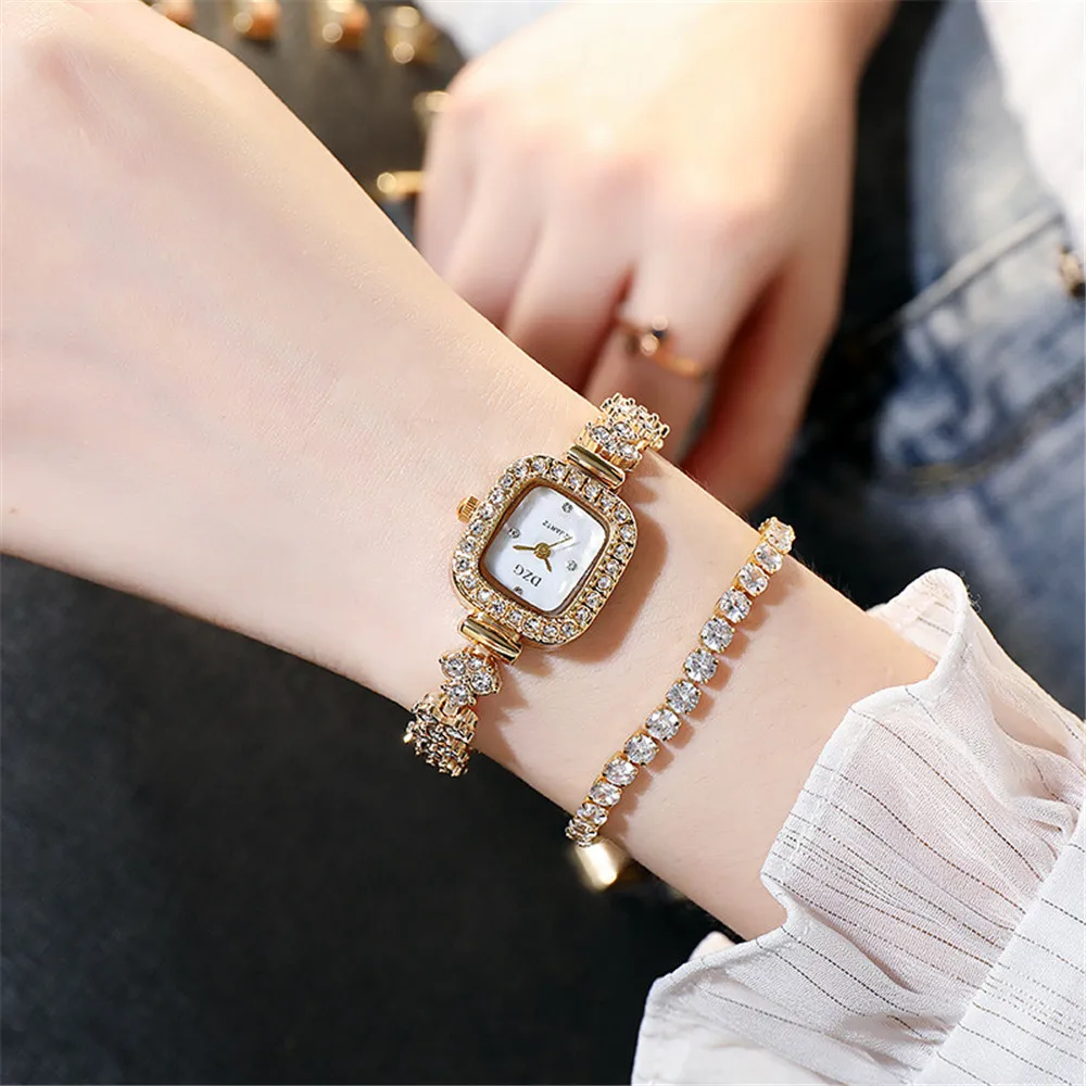 Rose gold crystal Bracelet Women Watches Luxury Fashion Stainless Steel Ladies Quartz Wristwatches 2021 Simple Small Woman Clock