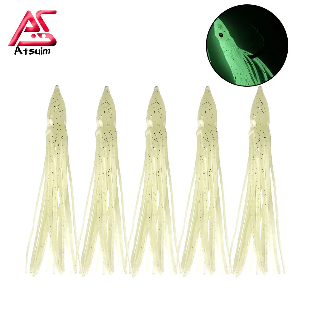 Atsuim 10pcs/20pcs 12cm Octopus Soft Lure Rubber Luminous Glow Squid Hooks Skirts Sailfish Artificial Baits Fishing Tackle