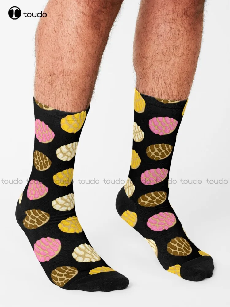 Black Latinx Concha Mexican Bread Pan Dulce  Socks Cotton Socks For Women Personalized Custom Unisex Adult Teen Youth Socks