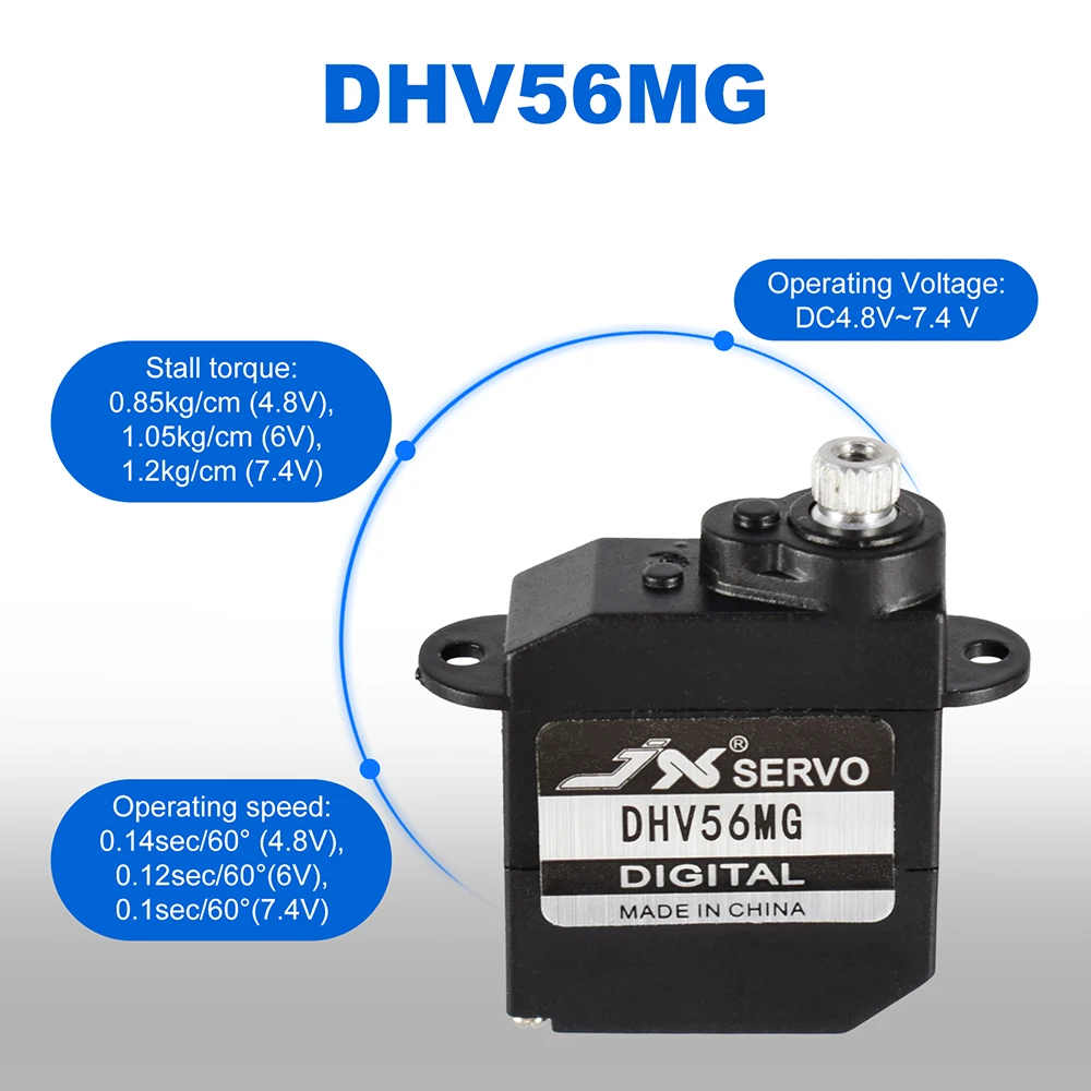 JX Servo DHV56MG Digital Coreless 1.2kg 0.10sec Metal Gear 7.4V 5.6g DS Servo For RC Robot Airplane Aircraft Drone RC Model DIY