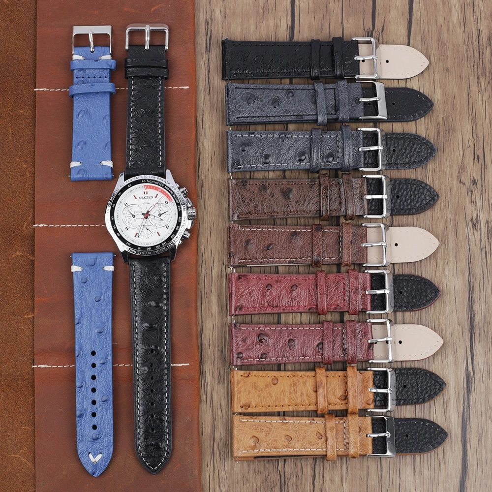 Genuine Leather Retro Ostrich Pattern Leather Watchbands Straps 18mm 20mm 22mm 24mm Smart Quick Release Watch Bands Replacement