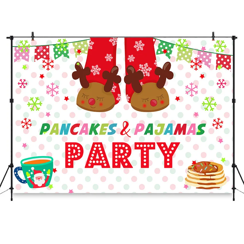 

Christmas Pajamas Party Backdrop Pancakes Pajamas Christmas Decoration Backdrops for Photo Booth Kid Children Birthday