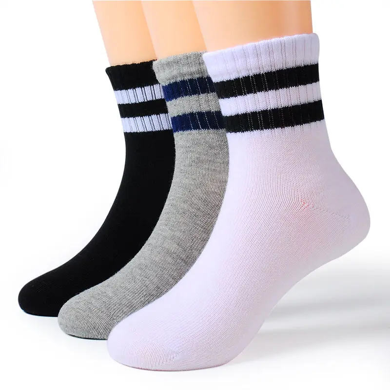 Boys Socks Cotton Children Sport Two Striped School Socks for Kids Short Socks Boys Girls Old School White Black Gray Color 3-8Y