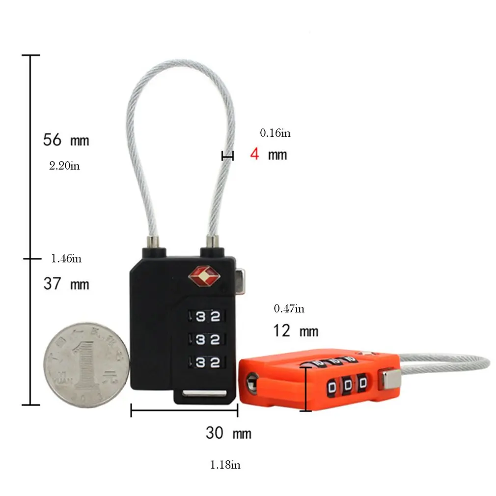 Digit Password Lock Steel Wire Security Lock Suitcase Luggage Coded Lock Cupboard Cabinet Locker Padlock