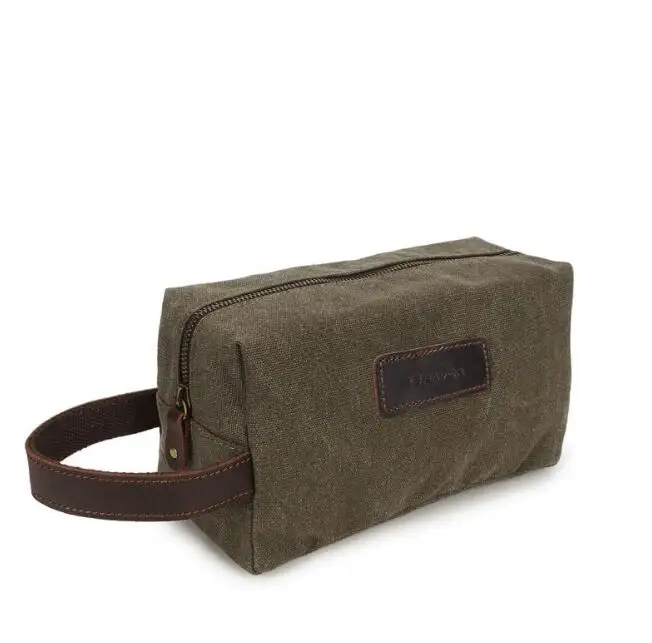 Men's Clutch Bag Washed Canvas Toiletry Bag Retro Clutch Head Layer Cowhide Wrist Bag