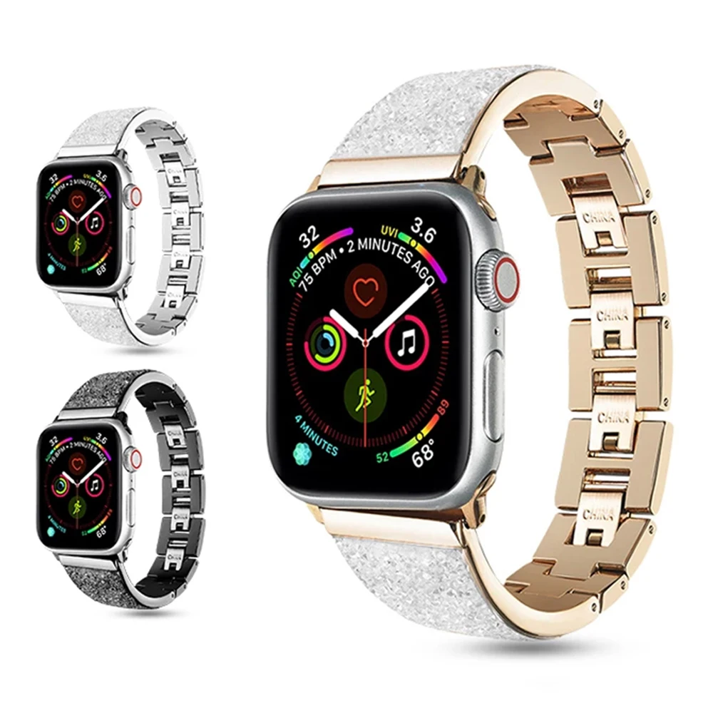 Luksusowy pasek z brokatem dla Apple Watch Band 41mm 40mm 38mm 45mm seria 8 7 SE 6 5 4 3 Bling Crystal bransoletka dla iWatch kobiet
