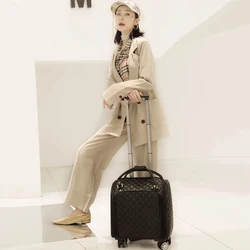 Business luggage bag PU luxury trolley suitcase Korean version carry on mini trolley bag boarding fashion travel valise 16 inch