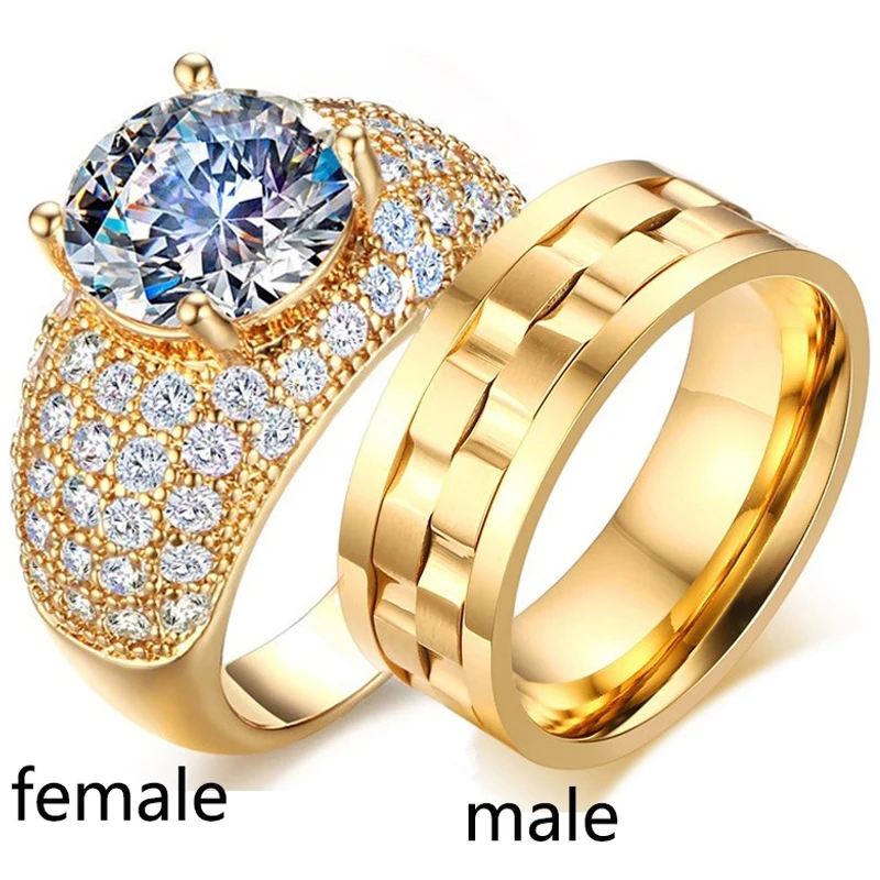 

Sz6-12 Couple Rings His Hers Men's stainless steel band AAA Cubic Zircon Titanium steel Women's Rings Wedding Jewelry