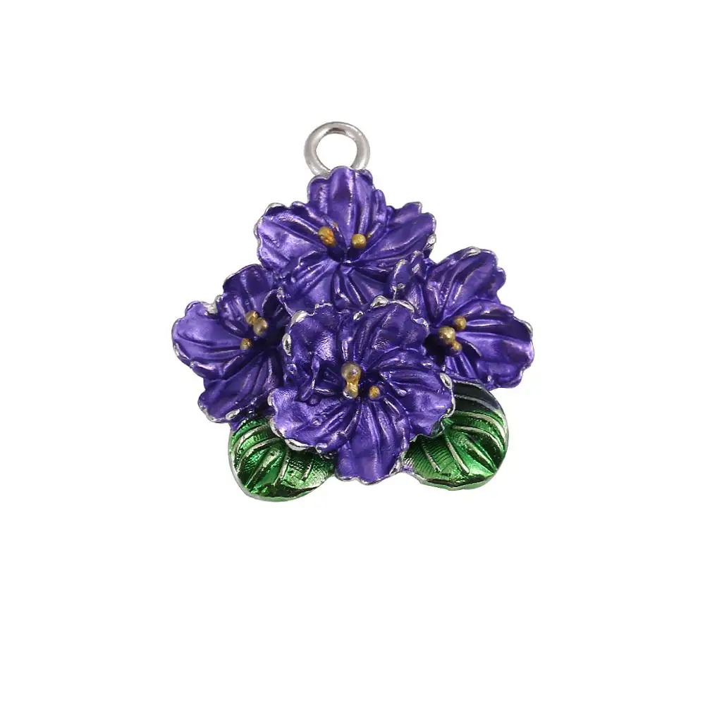 Double Nose 3D Design Metal Alloy Enamel Purple Flower Charm Delta Violet Pendant