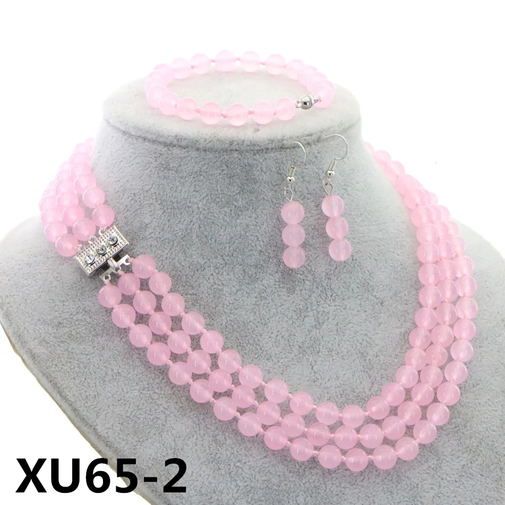 New Arrival Jewelry for Women 3 Rows 8mm Natural Stone Round Beads Necklace Bracelet Earring Set Make Design Girl Gift Wholesale