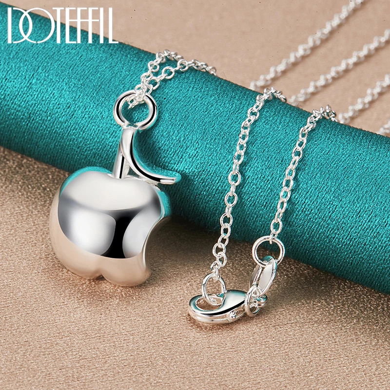 DOTEFFIL 925 Sterling Silver 16-30 Inch Chain Apple Pendant Necklace For Women Wedding Engagement Fashion Charm Jewelry