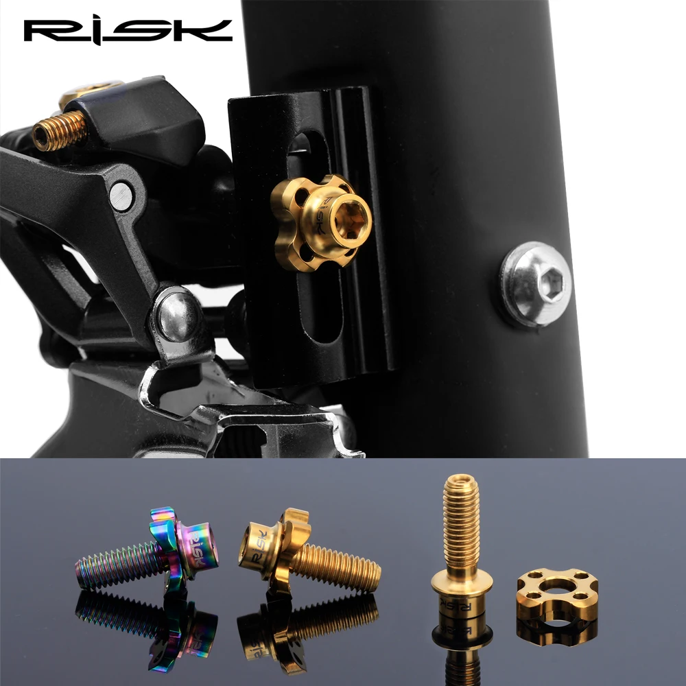 

RISK Bicycle Front Derailleur Fixing Screw With Gasket MTB Road Bike Folding Bicycle Titanium Curved Ultralight Hollow Bolt Kit