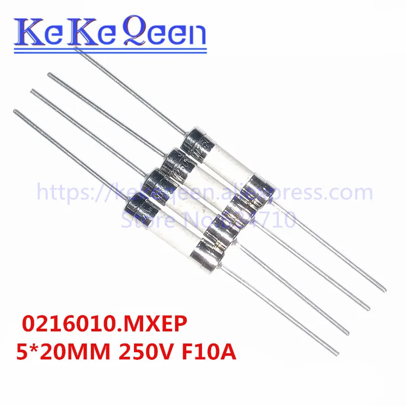 10pcs 5*20 0216010.MXEP F10A New and Original Fast Blow Fuse Ceramic Fuse with lead 5*20mm F10A 250V With 2 Pin 10A/250V 5X20MM