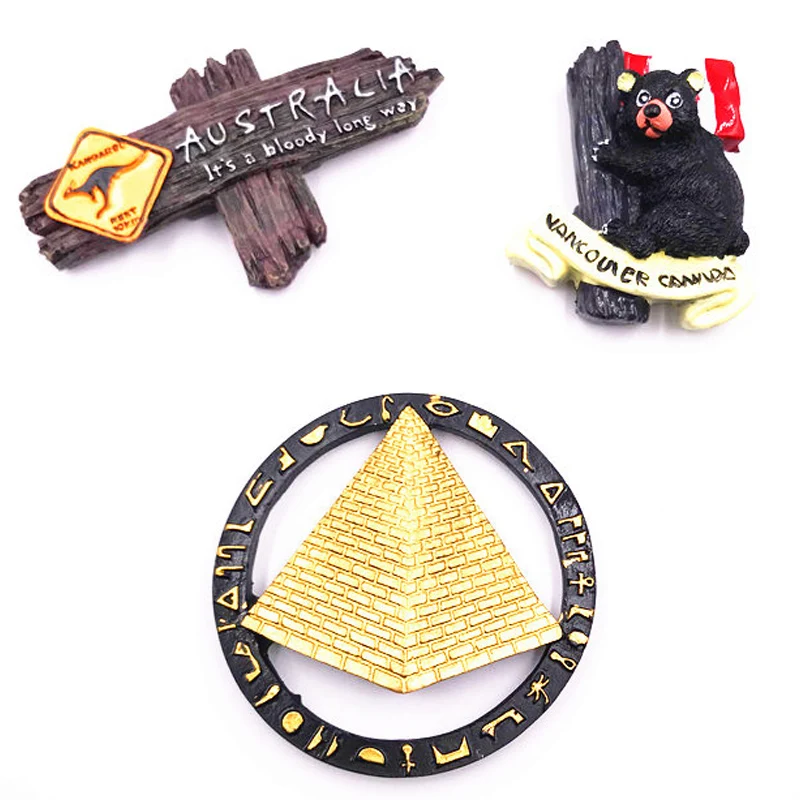 Egyptian pyramid Canada bear Australia kangaroo resin magnetic creative 3D fridge magnets refrigerator sticker travel souvenir