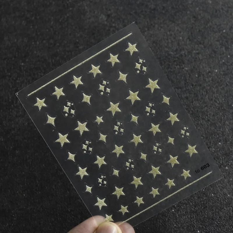 

New Gold Silver Gilding Stickers Sliders For Nail Adhesive 3D Decals Geometric Stars Heart Designs On Nail Manicure Decorations