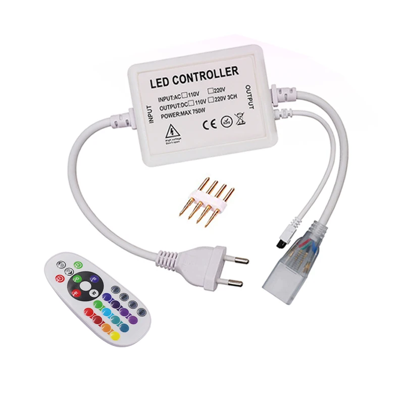 RGB LED Strip Neon Light 750W Dimmer Controller with 24key IR Remote 4pin For 5050 2835 US 110V EU AU UK 220V