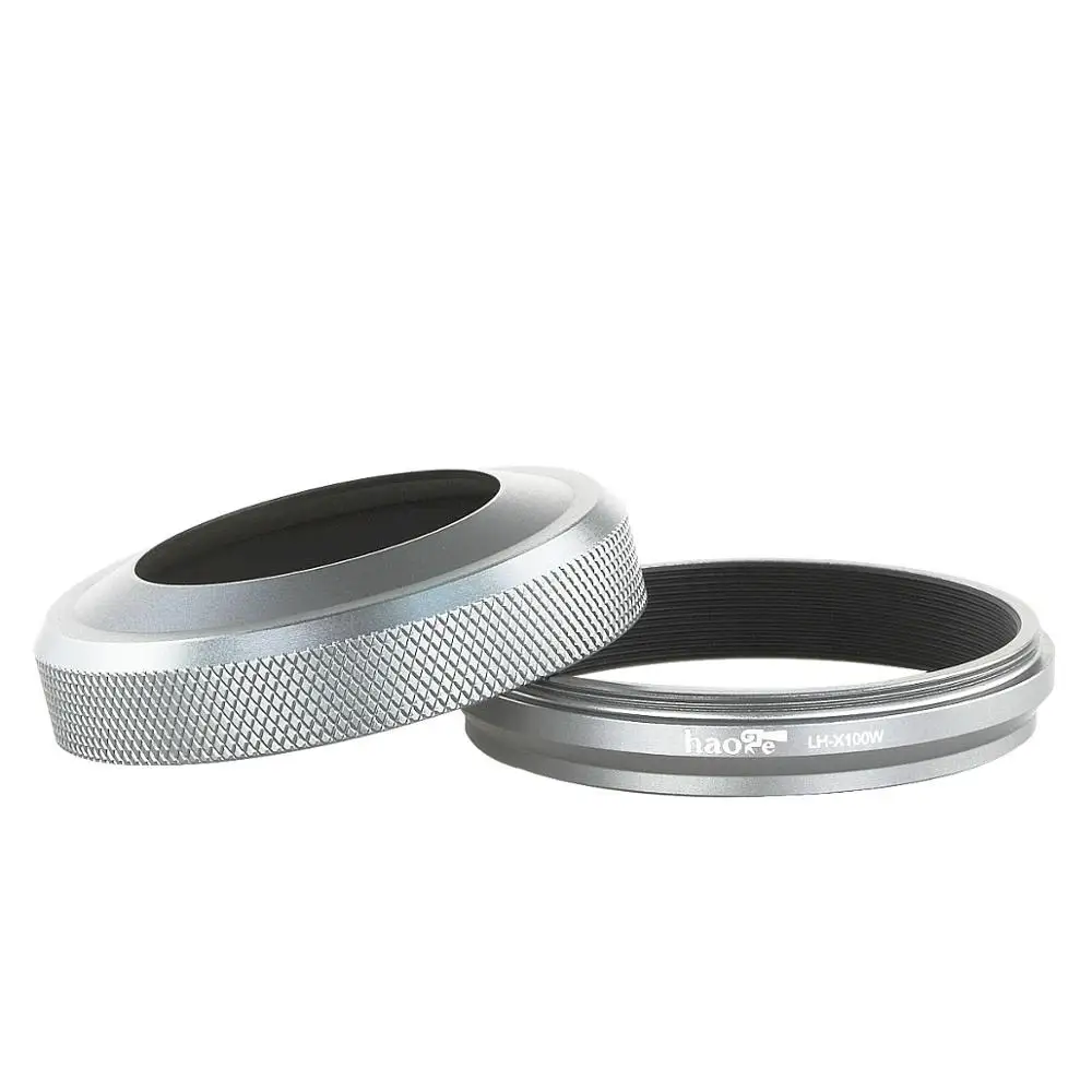 Haoge LH-X100W 2in1 All Metal Lens Hood with Adapter Ring Set for Fuji Fujifilm FinePix X100 X100S X100T Silver