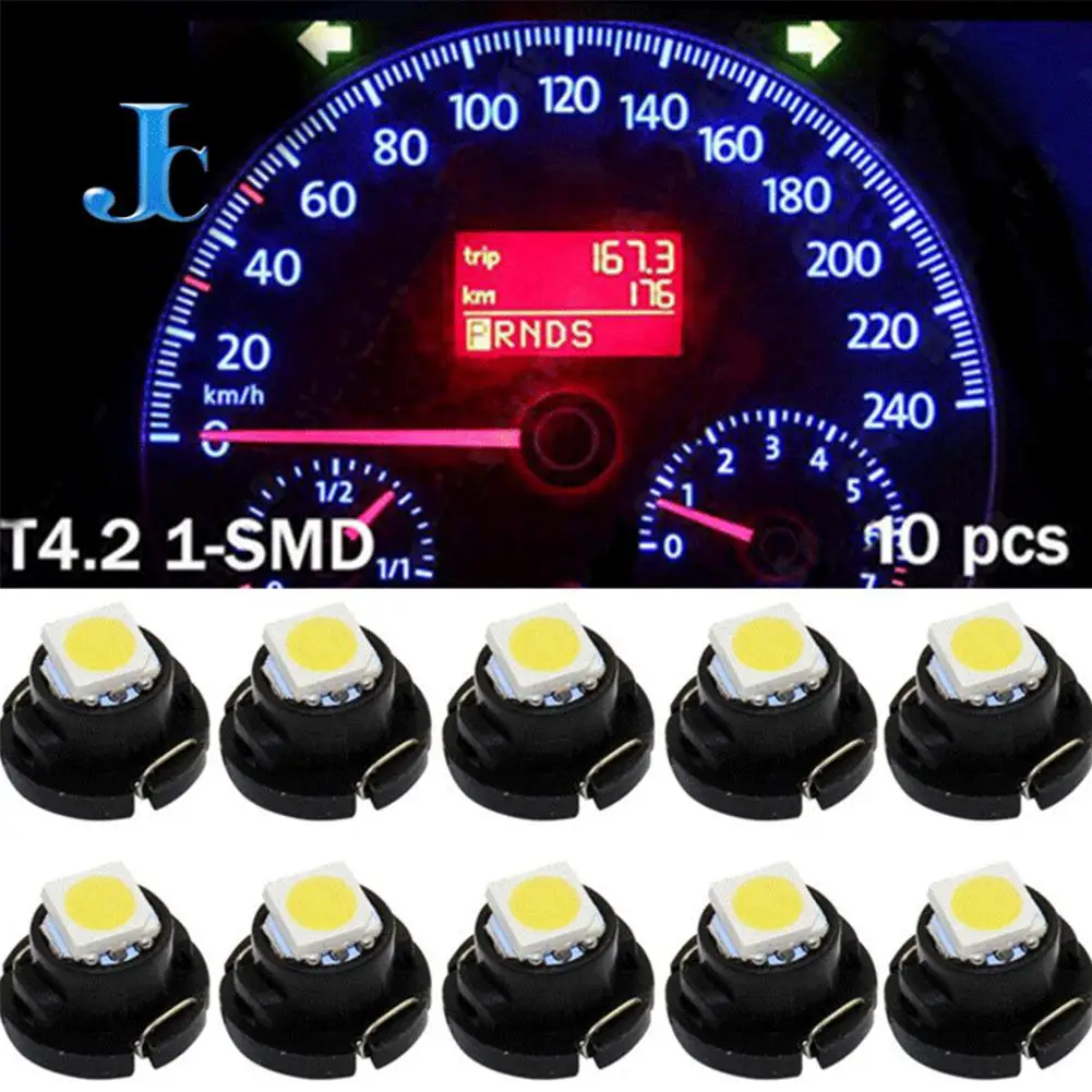 HiMISS 10Pcs T4.2 12V LED Bulb Car Instrument Dashboard Meter Panel Lights Lamps White Green