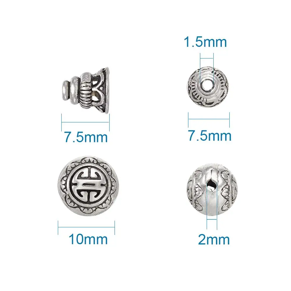 10 Sets Tibetan Antique Silver Color Guru Bead 3-Hole Round & Buddha Head Beads For DIY Handmade Bracelet Jewelry Making