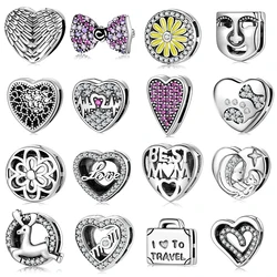 High Quality 925 Sterling Silver Heart Round Monther Love Charms Clips Beads Fit Original Reflection Bracelets DIY Fine Jewelry