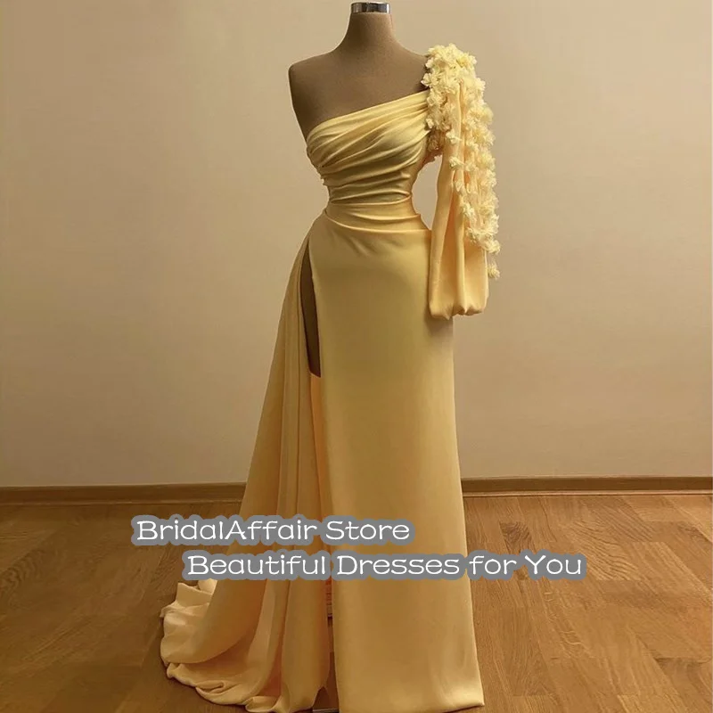 BridalAffair New Arrival Prom Dresses One Shoulder Floor Length Sweep Train A-Line Prom Gown With Zipper Back vestidos de fieta