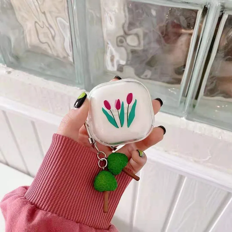 for Samsung Galaxy Buds Live Box Soft TPU Wireless Bluetooth Earphone Protective Transparent Clear Cover with Keychain