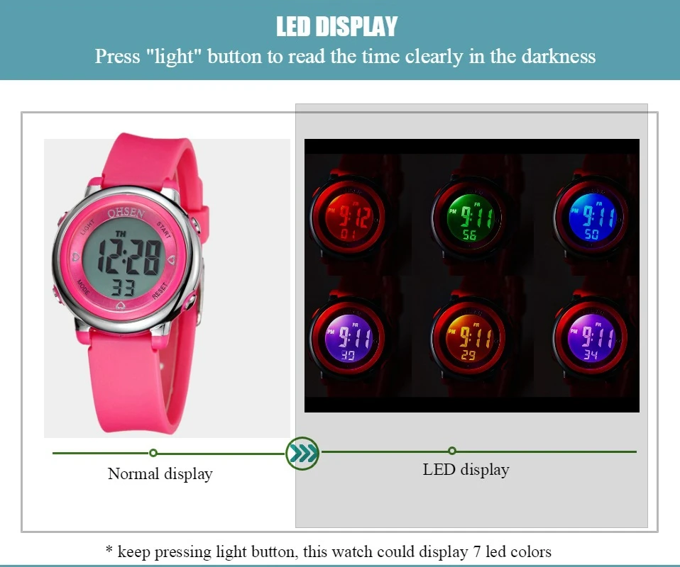 OHSEN-relojes deportivos para niños y niñas, pulsera electrónica de silicona blanca, resistente al agua hasta 50M, cronómetro Digital LED